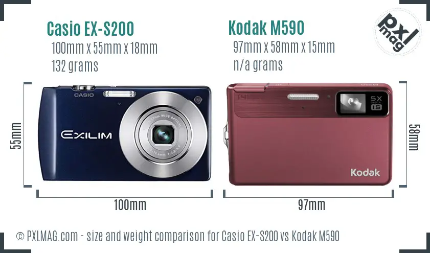 Casio EX-S200 vs Kodak M590 size comparison