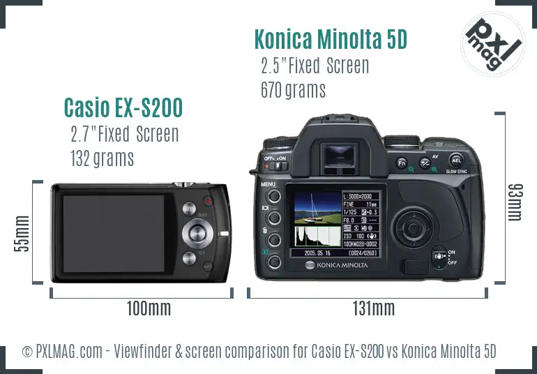 Casio EX-S200 vs Konica Minolta 5D Screen and Viewfinder comparison