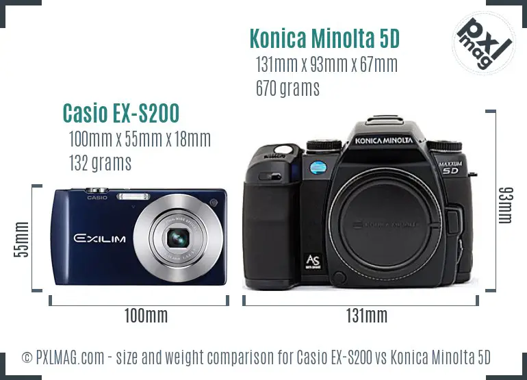 Casio EX-S200 vs Konica Minolta 5D size comparison