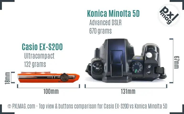 Casio EX-S200 vs Konica Minolta 5D top view buttons comparison