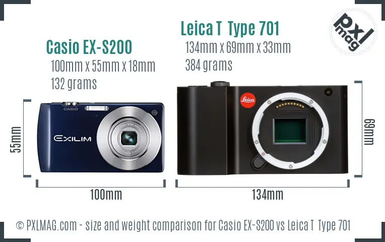 Casio EX-S200 vs Leica T  Type 701 size comparison