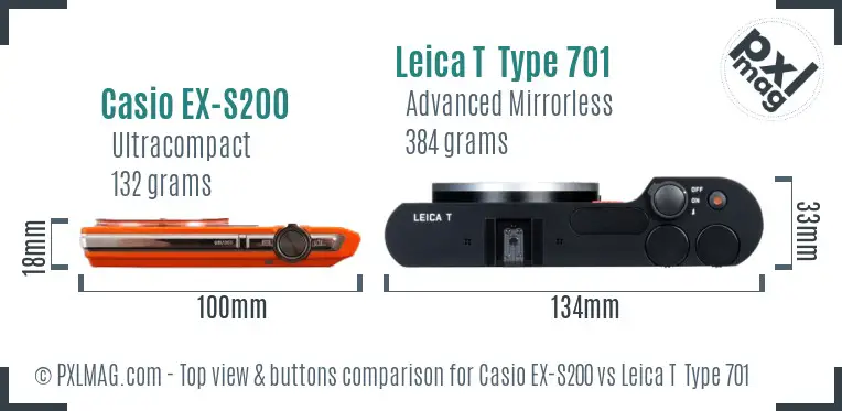 Casio EX-S200 vs Leica T  Type 701 top view buttons comparison