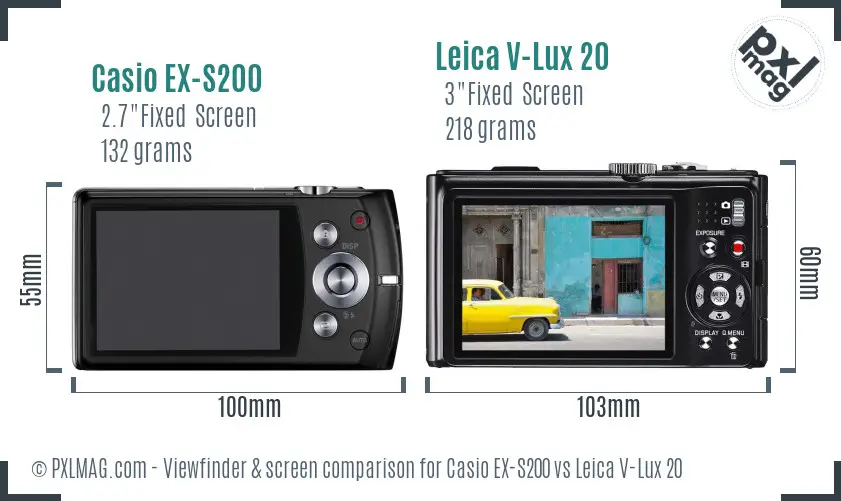 Casio EX-S200 vs Leica V-Lux 20 Screen and Viewfinder comparison