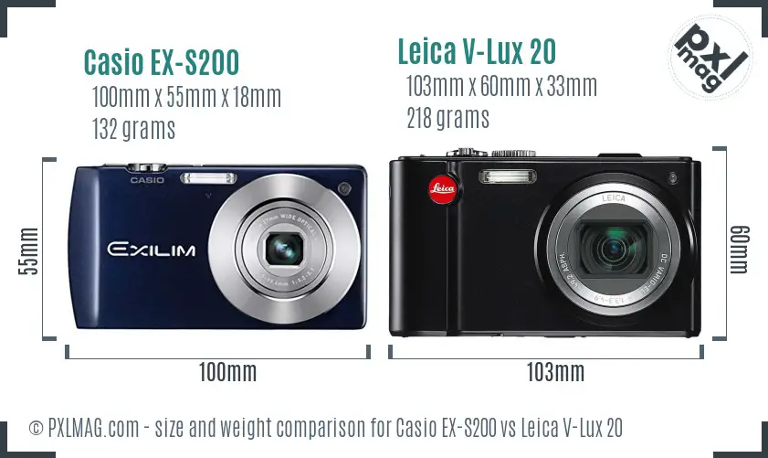 Casio EX-S200 vs Leica V-Lux 20 size comparison