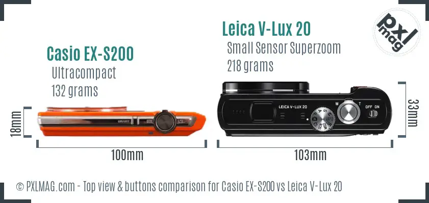 Casio EX-S200 vs Leica V-Lux 20 top view buttons comparison
