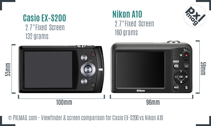 Casio EX-S200 vs Nikon A10 Screen and Viewfinder comparison