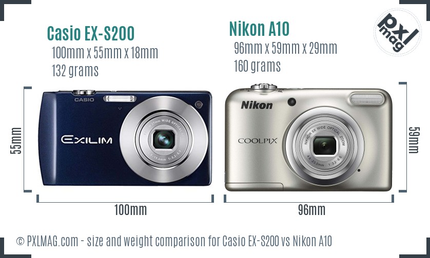 Casio EX-S200 vs Nikon A10 size comparison