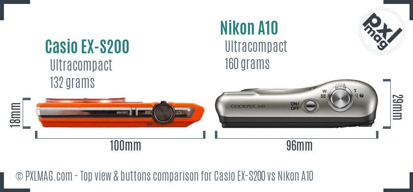 Casio EX-S200 vs Nikon A10 top view buttons comparison