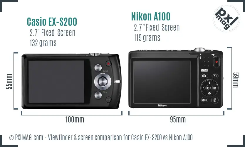 Casio EX-S200 vs Nikon A100 Screen and Viewfinder comparison