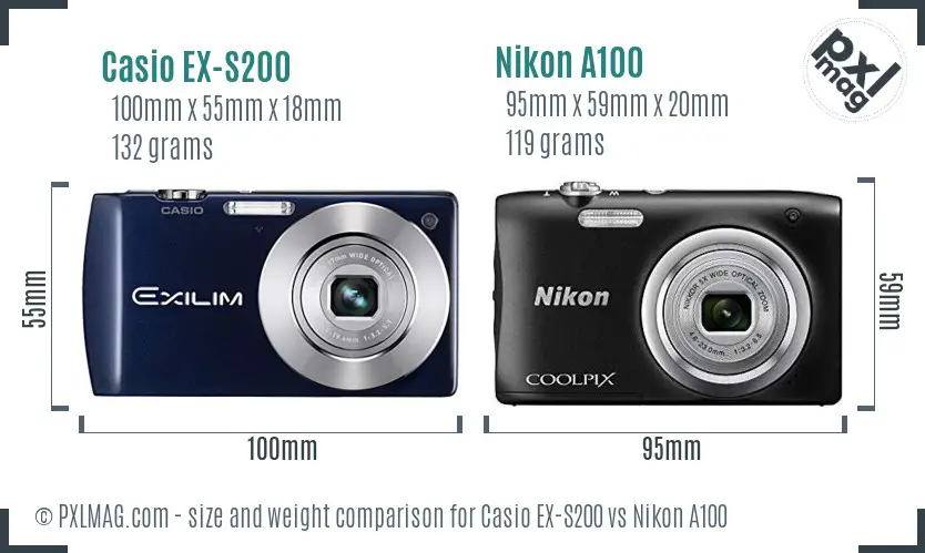 Casio EX-S200 vs Nikon A100 size comparison