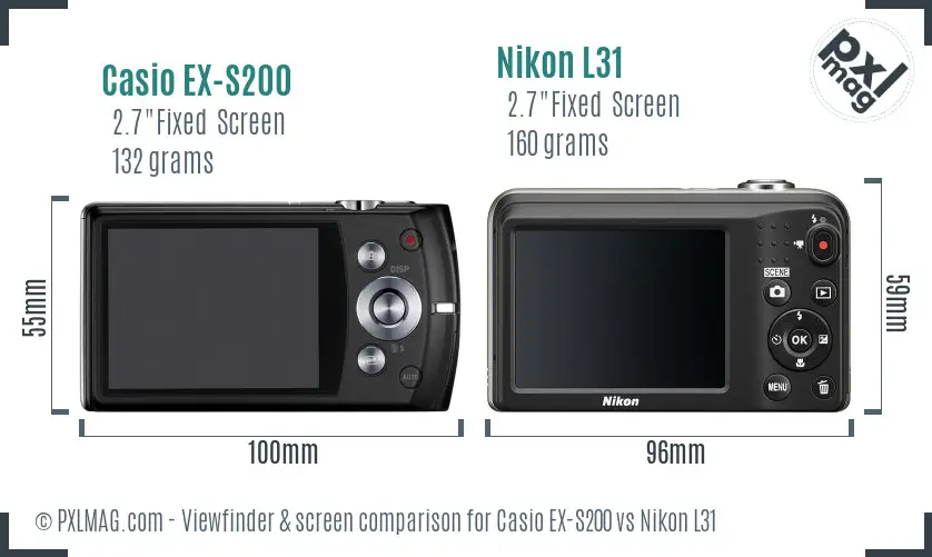 Casio EX-S200 vs Nikon L31 Screen and Viewfinder comparison