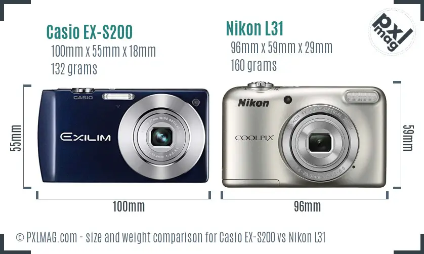 Casio EX-S200 vs Nikon L31 size comparison