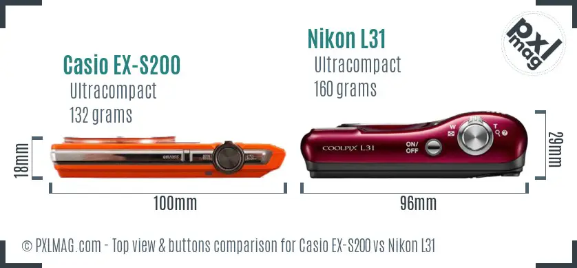 Casio EX-S200 vs Nikon L31 top view buttons comparison