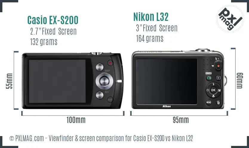 Casio EX-S200 vs Nikon L32 Screen and Viewfinder comparison