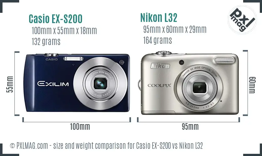 Casio EX-S200 vs Nikon L32 size comparison