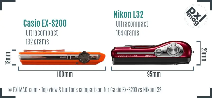 Casio EX-S200 vs Nikon L32 top view buttons comparison