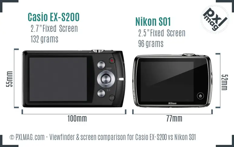 Casio EX-S200 vs Nikon S01 Screen and Viewfinder comparison