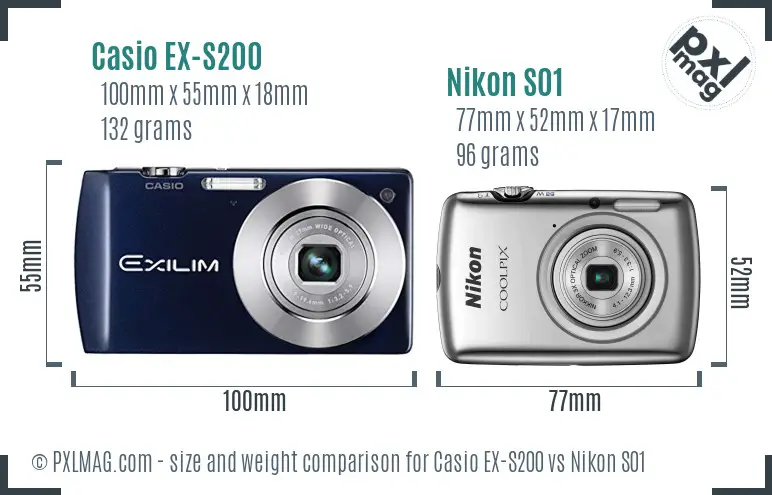 Casio EX-S200 vs Nikon S01 size comparison