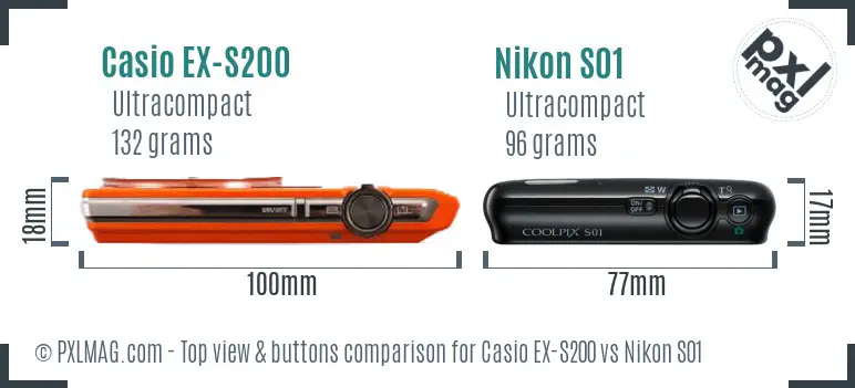 Casio EX-S200 vs Nikon S01 top view buttons comparison