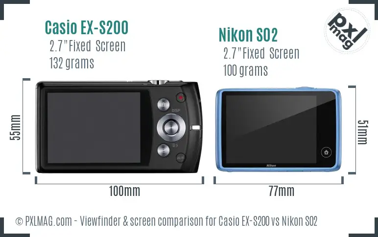 Casio EX-S200 vs Nikon S02 Screen and Viewfinder comparison