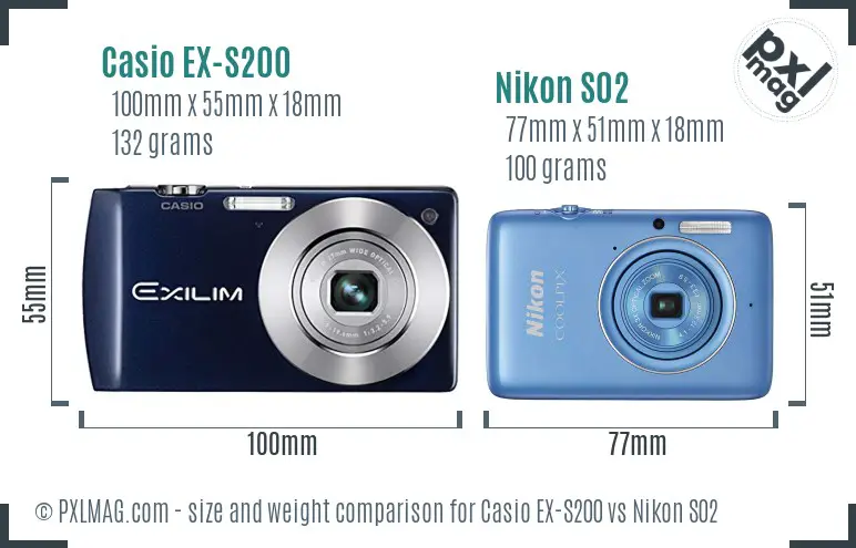 Casio EX-S200 vs Nikon S02 size comparison