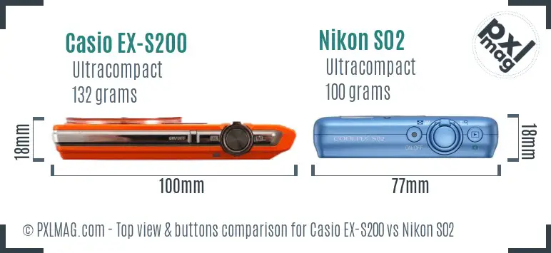 Casio EX-S200 vs Nikon S02 top view buttons comparison