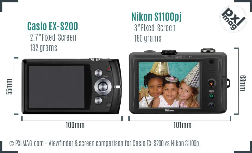 Casio EX-S200 vs Nikon S1100pj Screen and Viewfinder comparison