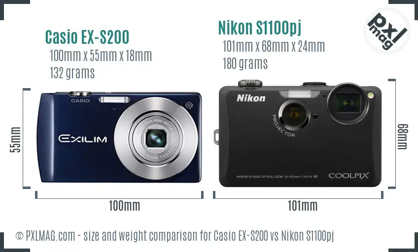 Casio EX-S200 vs Nikon S1100pj size comparison