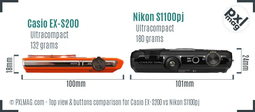 Casio EX-S200 vs Nikon S1100pj top view buttons comparison