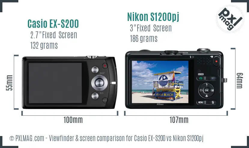 Casio EX-S200 vs Nikon S1200pj Screen and Viewfinder comparison