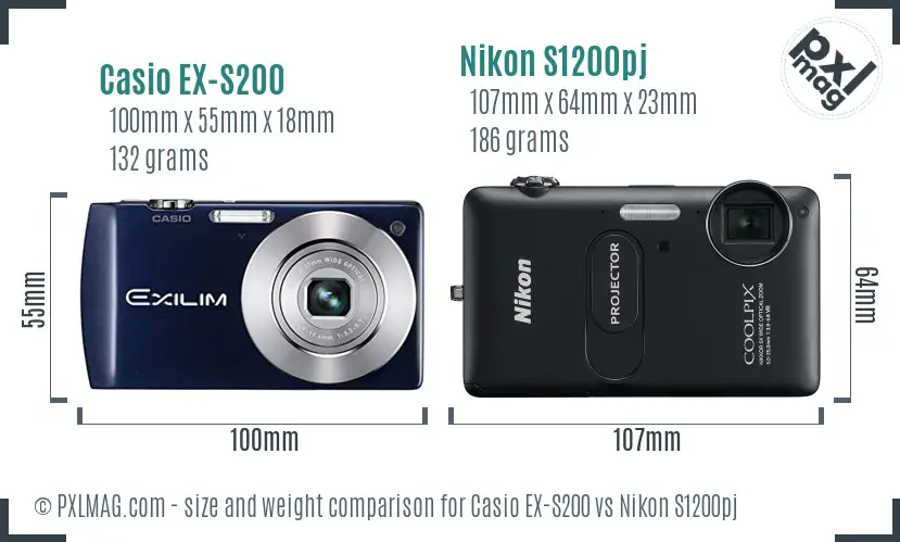 Casio EX-S200 vs Nikon S1200pj size comparison