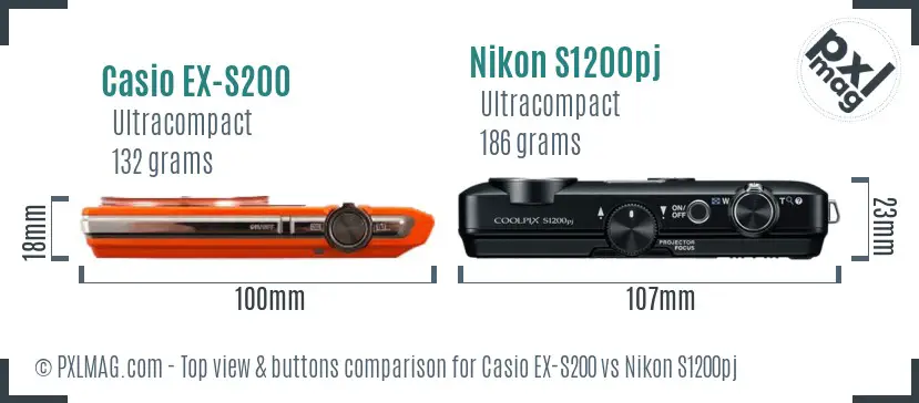 Casio EX-S200 vs Nikon S1200pj top view buttons comparison