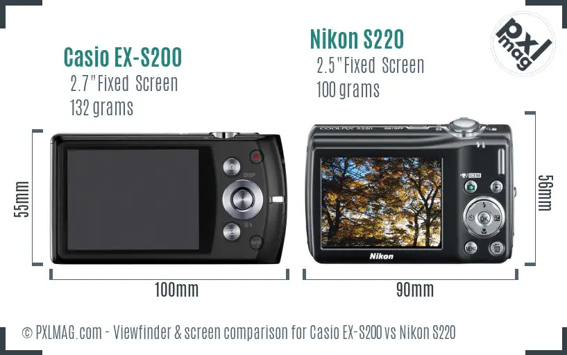 Casio EX-S200 vs Nikon S220 Screen and Viewfinder comparison
