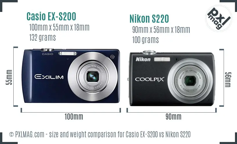 Casio EX-S200 vs Nikon S220 size comparison