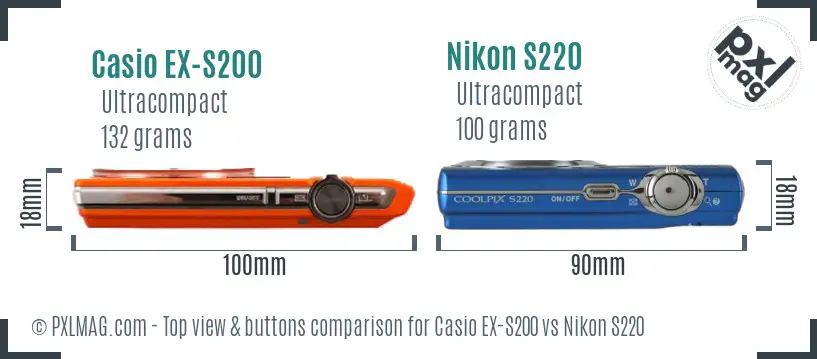 Casio EX-S200 vs Nikon S220 top view buttons comparison