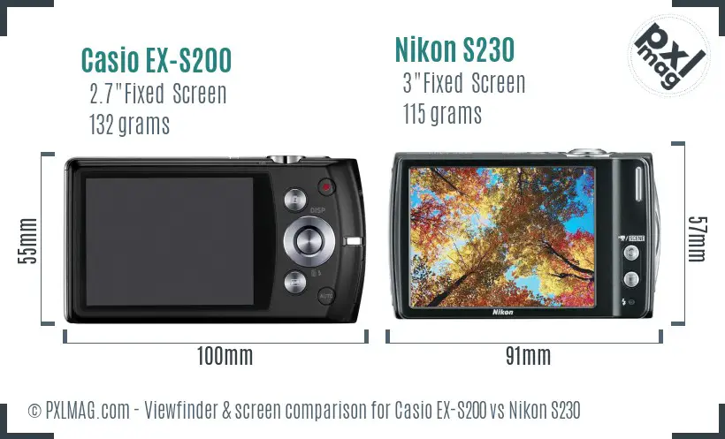 Casio EX-S200 vs Nikon S230 Screen and Viewfinder comparison