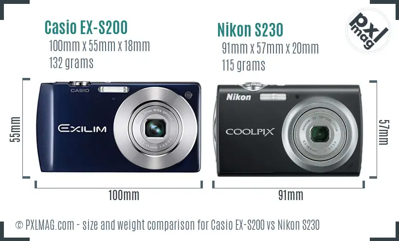 Casio EX-S200 vs Nikon S230 size comparison