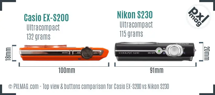 Casio EX-S200 vs Nikon S230 top view buttons comparison