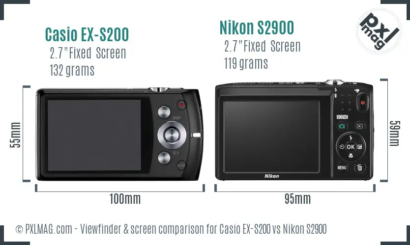 Casio EX-S200 vs Nikon S2900 Screen and Viewfinder comparison