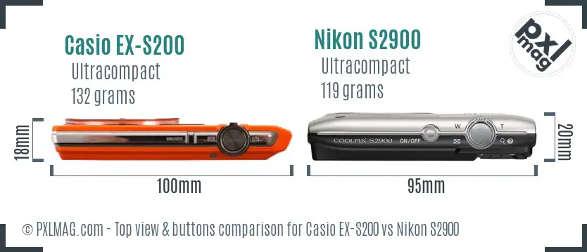 Casio EX-S200 vs Nikon S2900 top view buttons comparison