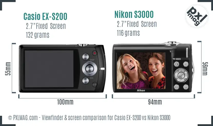 Casio EX-S200 vs Nikon S3000 Screen and Viewfinder comparison
