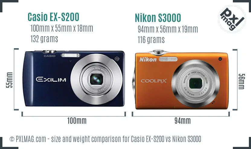 Casio EX-S200 vs Nikon S3000 size comparison