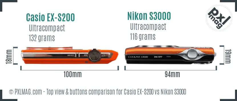 Casio EX-S200 vs Nikon S3000 top view buttons comparison
