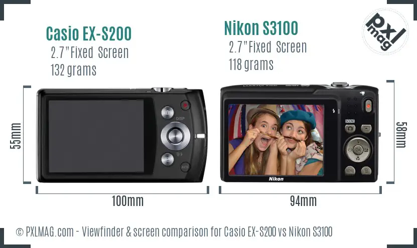 Casio EX-S200 vs Nikon S3100 Screen and Viewfinder comparison
