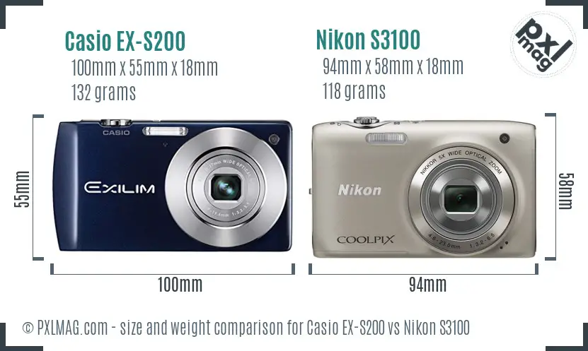 Casio EX-S200 vs Nikon S3100 size comparison