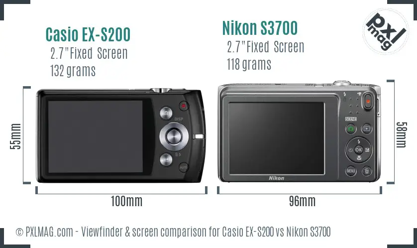 Casio EX-S200 vs Nikon S3700 Screen and Viewfinder comparison
