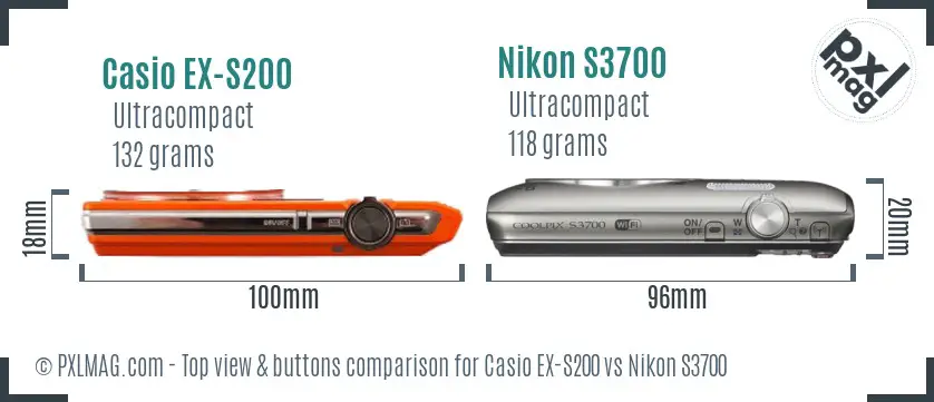 Casio EX-S200 vs Nikon S3700 top view buttons comparison