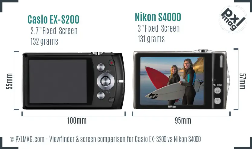 Casio EX-S200 vs Nikon S4000 Screen and Viewfinder comparison