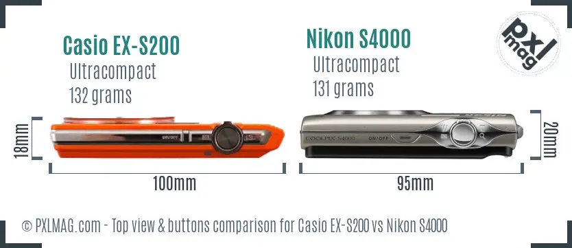 Casio EX-S200 vs Nikon S4000 top view buttons comparison