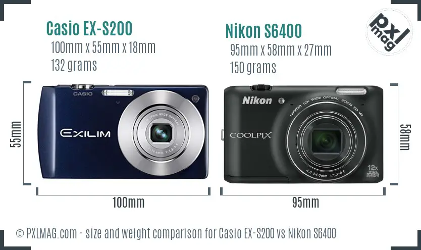 Casio EX-S200 vs Nikon S6400 size comparison